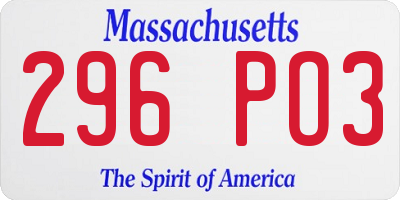 MA license plate 296PO3