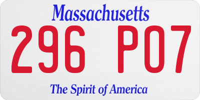 MA license plate 296PO7