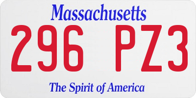 MA license plate 296PZ3