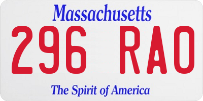 MA license plate 296RA0