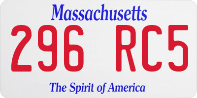 MA license plate 296RC5