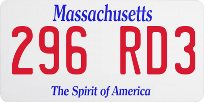 MA license plate 296RD3