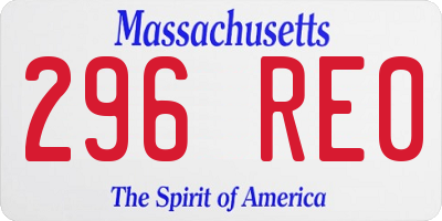 MA license plate 296RE0