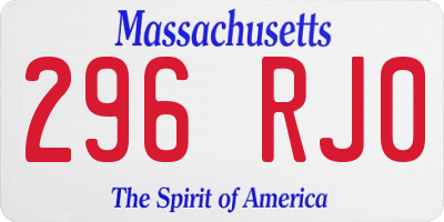 MA license plate 296RJ0
