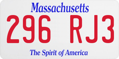 MA license plate 296RJ3