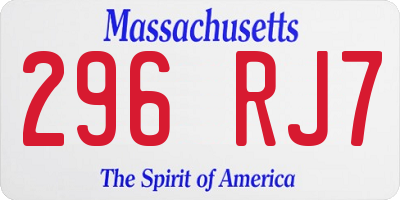 MA license plate 296RJ7