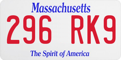 MA license plate 296RK9