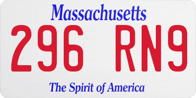 MA license plate 296RN9