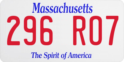 MA license plate 296RO7