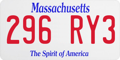 MA license plate 296RY3