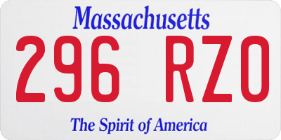 MA license plate 296RZ0
