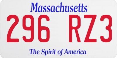 MA license plate 296RZ3