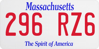 MA license plate 296RZ6