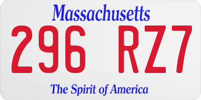 MA license plate 296RZ7