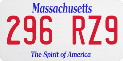 MA license plate 296RZ9