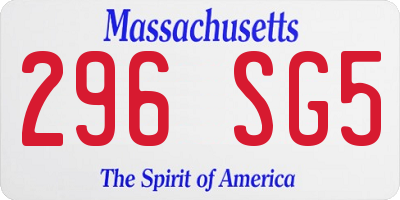 MA license plate 296SG5