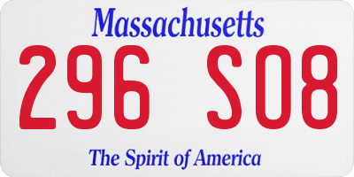 MA license plate 296SO8