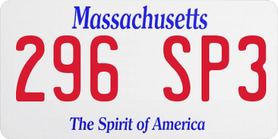 MA license plate 296SP3