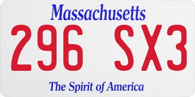 MA license plate 296SX3