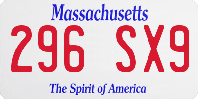 MA license plate 296SX9