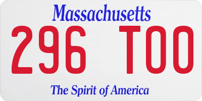 MA license plate 296TO0