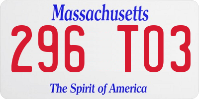 MA license plate 296TO3