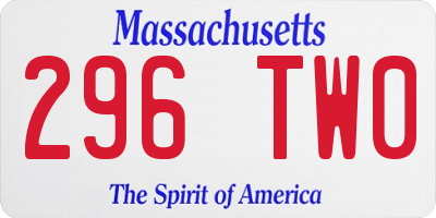 MA license plate 296TW0