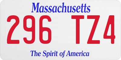 MA license plate 296TZ4