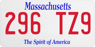 MA license plate 296TZ9