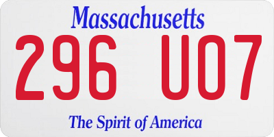 MA license plate 296UO7