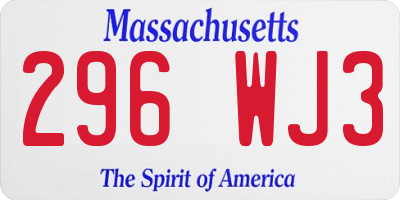 MA license plate 296WJ3