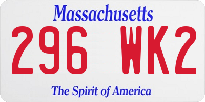 MA license plate 296WK2