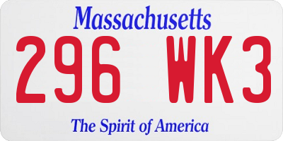 MA license plate 296WK3