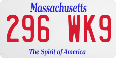 MA license plate 296WK9