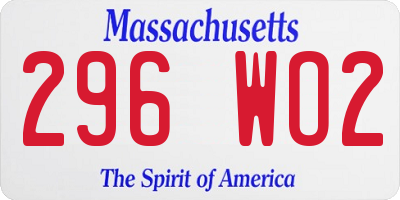 MA license plate 296WO2