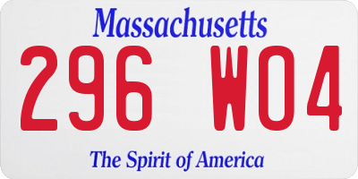 MA license plate 296WO4