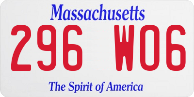 MA license plate 296WO6