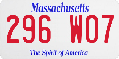 MA license plate 296WO7