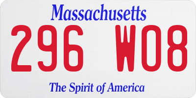 MA license plate 296WO8