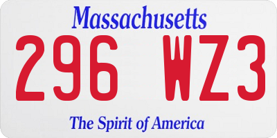MA license plate 296WZ3
