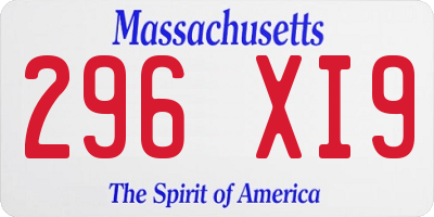 MA license plate 296XI9