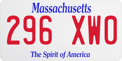 MA license plate 296XW0