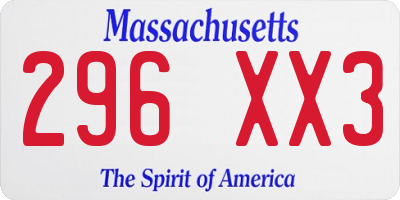 MA license plate 296XX3