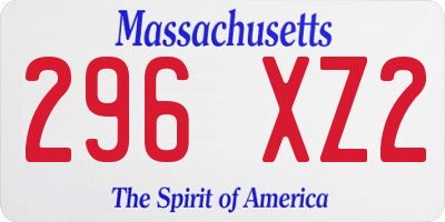 MA license plate 296XZ2