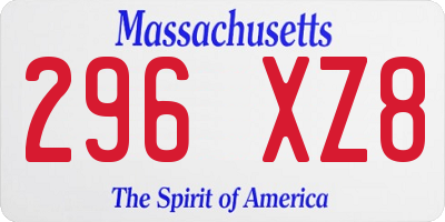 MA license plate 296XZ8