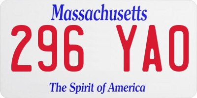 MA license plate 296YA0