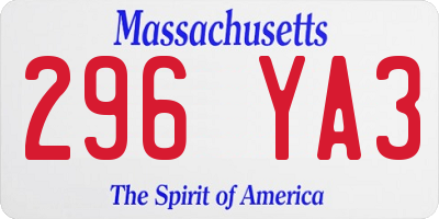 MA license plate 296YA3