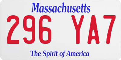 MA license plate 296YA7