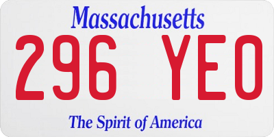 MA license plate 296YE0