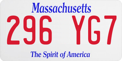 MA license plate 296YG7